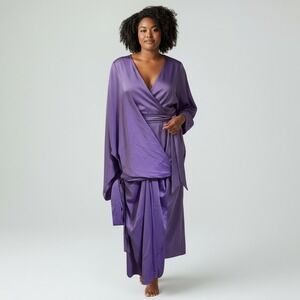 ASOS DESIGN Curve Purple Wrap Batwing Midi Dress Formal Elegant Plus Size US 24